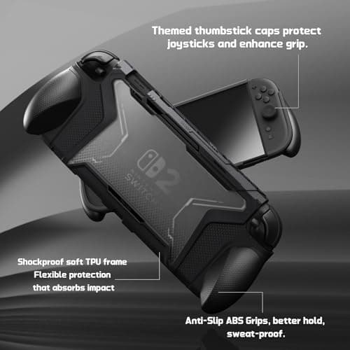 PlayVital for Switch 2 Beyond-Grip Dockable Case, Interchangeable FPS/Omni Ergonomic Grips + Military-Grade Drop Protective Cover + 2 Joystick Caps for Nintendo Switch 2 (Black)​ — view 5