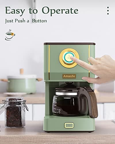 Amaste Drip Coffee Maker, Coffee Machine with 25 Oz Glass Coffee Pot, Retro Style Coffee Maker with Reusable Filter & Three Brewing Modes, Warming Plate, Matcha Green — view 7