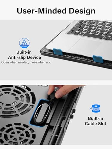 Kootek Laptop Cooling Pad, Laptop Cooler with 5 Quiet Fans for 12"-17" Computer PC Notebook Gaming Laptop Fan, Height Adjustable Laptop Cooling Stand Laptop Accessories, Blue — view 4