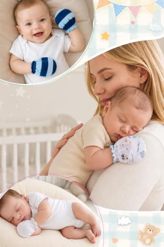 RATIVE Newborn Baby Cotton Gloves Sleep Sleeping No Scratch Mitten Mittens Mitts Set for 0-3 0-6 Months Boy Boys Girl Girls (6 Pairs/MB-67) — view 4