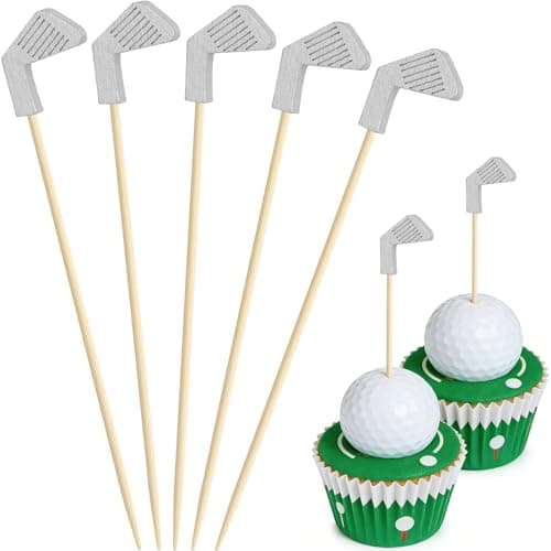 Golf Cocktail Picks, 4.7 IN Fancy Toothpicks for Appetizers, Wooden Fruit Skewers Bamboo Food Sticks for Sandwich, Masters Golf Themed Party Decorations Supplies Drinks Decor Charcuterie Accessories