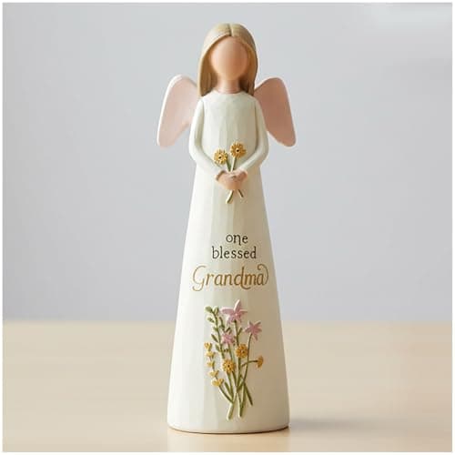 One Blessed Grandma Angel Figurine, Floral Resin Angel Statue for Grandma, Sweet Grandmother Gift, Shelf & Tabletop Angel Home Decor, 13.2 cm