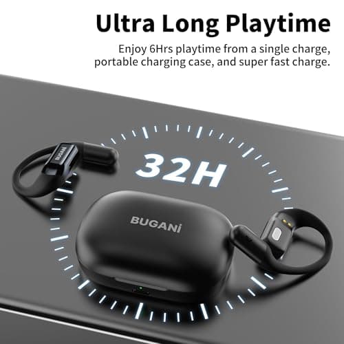 BUGANI Open Ear Earbuds, 5.2 Wireless Earbuds Noise Cancelling, Immersive Stereo Sound, Fast Charging, Bluetooth Headphone for Running, 32h Playtime and Waterproof Black — view 4