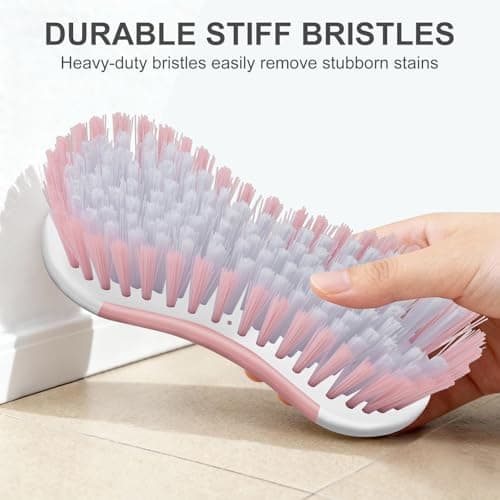 SetSail Multi-Purpose Scrub Brush of 2 Pack, Stiff Bristles Cleaning Brush with Non-Slip Grip Heavy Duty Scrub Brushes for Cleaning Bathroom Kitchen Tile Bathtub Sink, Pink — view 3