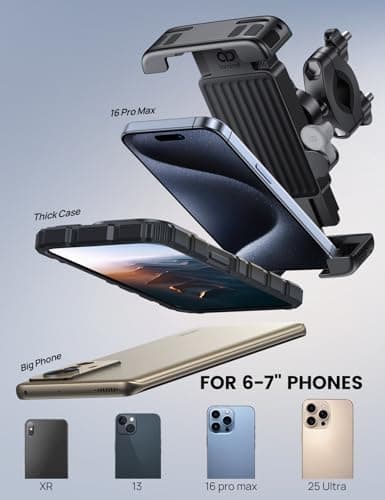 Lamicall Bike Motorcycle Phone Mount - [1s Quick Lock] Bike Phone Holder Clip, [Stable Handlebar Clamp] Bicycle Scooter Handlebar Clamp for iPhone 16 17 Pro Max Plus Air, S26 Ultra All Large — view 4