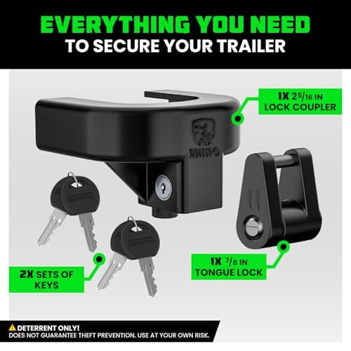 Rhino USA Trailer Hitch Lock Kit Heavy Duty Anti Theft Trailer Coupler Locks for RV, Camper, Trailer, Boat, Caravan - Reinforced Solid Steel Tow Lock for Trailer Tongue (2-5/16") — view 5