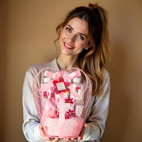 Spa Basket Gift for Women, Lily & Peony Home Shower Bath Kit, Personal Care Gift Set, Coconut & Honey Almond Beauty, Home Bath Pampering Luxury Bath and Body Home Spa Kit, Mother's Day Gifts for Mom — view 4