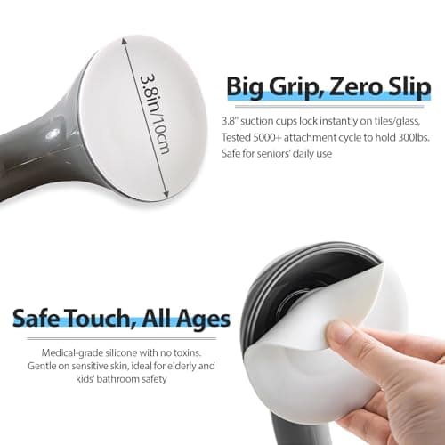 12" Grab Bars for Shower & Bathtub, 2-Pack Strong Suction Removable Shower Handles for Elderly Seniors Handicap – No Drilling Safety Grab Bar Replacement for Bathroom Wall, Grey — view 3