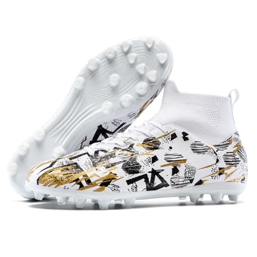 PMKZSES Kids Soccer Cleats High Top Football Cleats Boys Girls for Training White