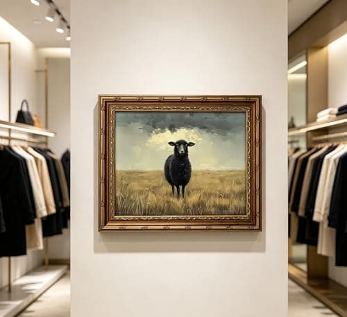 Vintage Gold Framed Moody Black Sheep Wall Art Countryside Landscape Painting Canvas Dark Academia Animal Picture Wall Decor Farmhouse Cottage Print Artwork For Living Room Bedroom Home Decoration — view 7