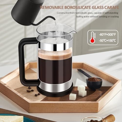 RAINBEAN French Press Coffee Maker 12 Oz, Mini Coffee Press 1 Cup, Single Serve French Press, With 3 Filterations, Heat Resistant Thickness Borosilicate Glass, Coffee Brewer Tea Press — view 2