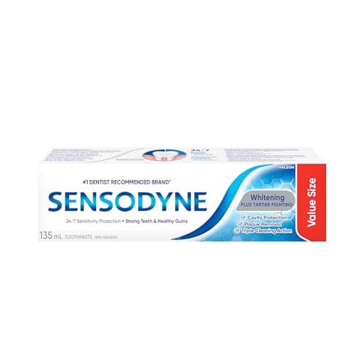 Sensodyne Whitening & Tartar toothpaste, Strengthens Protects and Whitens Sensitive Teeth, 135 mL (Packaging May Vary)