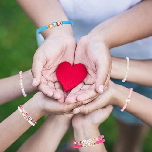 YALASOBA Colorful Smile Heart Star Bracelets Set - Y2K Kidcore Aesthetic - Polymer Clay Pearl Beaded Charm Stackable Jewelry for Women, Girls, Teens(Multi Color) — view 4