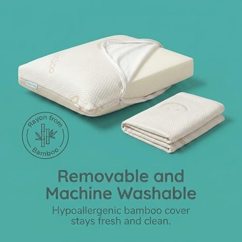 Baby Works Toddler Pillow - Soft, Supportive and Breathable Memory Foam with Hypoallergenic Bamboo Cover, Chiropractor Recommended, Washable and Removable Cover, Perfect for Cribs, Ages 12m+ — view 3