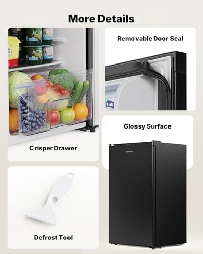 Upstreman 3.2 Cu.Ft Mini Fridge with Freezer, Quiet Efficient Small Fridge, Compact Refrigerator with Adjustable Thermostat, for Dorm, Bedroom, Office, Black-BR321 — view 6