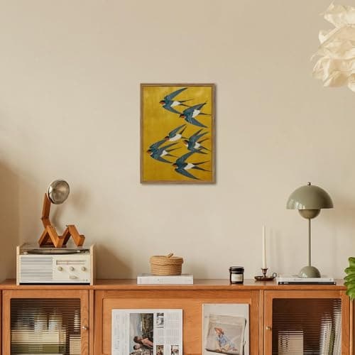 Vintage Japanese Bird Wall Art, Japan Swallow Wall Decor Painting Cottage Animal Poster Canvas Prints Picture for Bedroom Living Room Farmhouse 12x16 inch Wood Framed — view 4