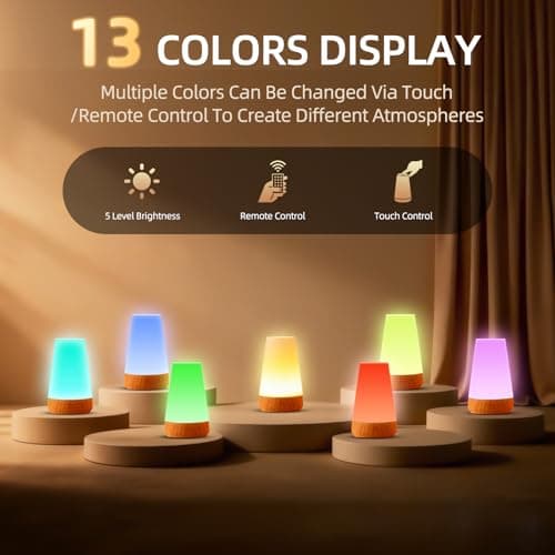 ZWOTNDT Night Light, Dimmable Touch Lamp and Remote Control, 13 RGB Colors & 5 Brightness, Rechargeable Bedside Table Lamp for Baby Kids Nursery Bedroom Bathroom Camping (Wood Grain) — view 2