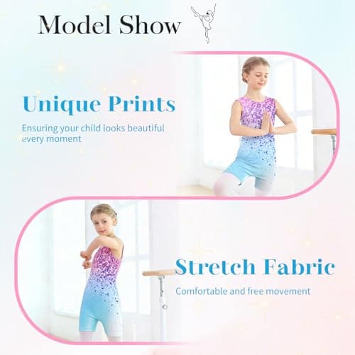 ACOCOPY Girls Leotard for Gymnastics Shining Rainbow Ballet Dance Acro Bodysuits Stretchy Gradient Biketard Outfits 6-7 Years