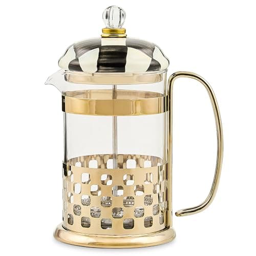 MACKENZIE-CHILDS Coffee French Press, Black-and-White Courtly Check