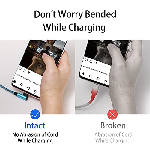 Teeind USB Type C Cable 2.1A Fast Charging: [90 Degree/6ft/3Pack] Nylon USB C Cord Right Angle Compatible with Samsung Galaxy S23/S22/9/Note 10, USB C Charger-Blue/Magenta/Purple — view 5