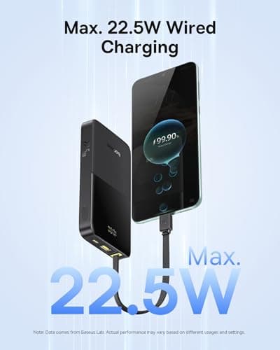 Baseus Portable Charger, 10000mAh Fast Charging Power Bank, 22.5W PD3.0 QC3.0 Battery Pack Built-in USB C Braided Cable, Travel Essentials for iPhone 17 16 15, iPad, S25/S24, Indoor/Outdoor, Travel — view 2