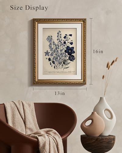 VIYYIEA Gold Framed Botanical Wall Art Decor, Blue Flower Campanula Pictures Prints, Living Room Bedroom Coastal Room Blue Floral Summer Decor, Vintage Retro Farmhouse Canvas Paintings,13x16 Inch — view 4