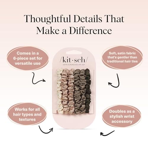 Kitsch Ultra-Petite Satin Scrunchies for Women - No Crease, Frizz-Free Sleep | Softer Than Silk Scrunchies Gentle On Hair Scrunchies for All Hair Types | Stylish Hair Accessories - Eucalyptus, 6pcs — view 3
