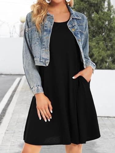 WHIFAN Women Summer Dresses Casual Sleeveless Beach Plus Size Dress Spring Vacation Sun Dresses with Pockets Black — view 2