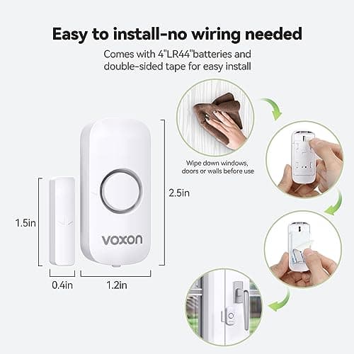 Window Alarm Door Alarms for Kids Safety, VOXON Wireless Door Alarm for Home Security Personal Security Window Alarms Sensor Burglar Door Alarm for Pool, Cars, Sheds, Caravans DIY Kit Pack of 2 — view 2