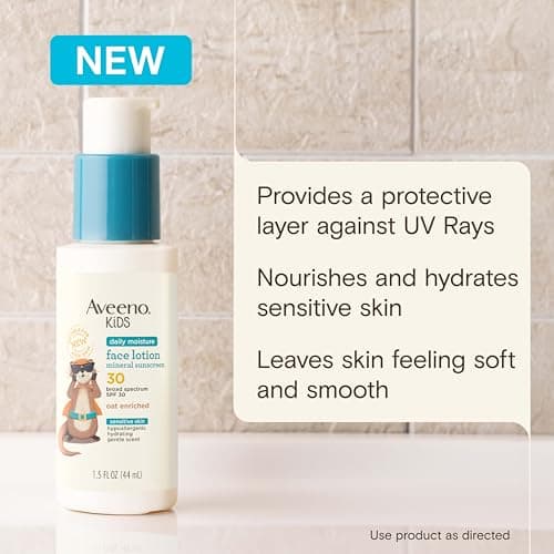 Aveeno Kids Daily Moisture Face Lotion & Mineral Sunscreen with SPF 30, Oat Enriched Face Moisturizer for Kids & Broad-Spectrum Sun Protection for Sensitive Skin, Hypoallergenic, 1.5 fl. oz — view 2
