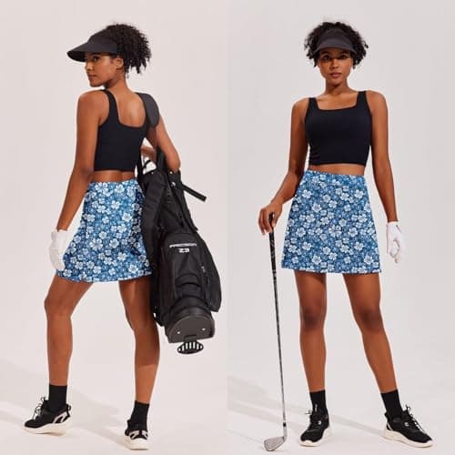 Ekouaer Skort Golf Skirts for Women Tennis Athletic Skirt Inner Shorts Pocket Floral Running Workout Sports Skorts,Teal Pattern