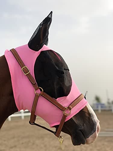 Horse Fly Mask Super Comfort Horse Fly Mask Elasticity Fly Mask with Ears We Only Make Products that Horses Like… (Light Pink, L) — view 4
