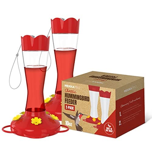 MEKKAPRO Hummingbird Feeders for Outdoors Glass - Red Hummingbird Feeders for Outdoors, Metal Ring, Bee-Proof Design, Easy Assembly, Red Hummingbird Feeder (Classic, 10oz - 2 Pack) — view 6