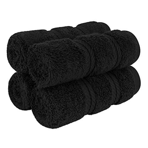 American Soft Linen Washcloths for Bathroom, 100% Turkish Cotton Washcloth Set of 4, 13x13 in Soft Washcloths for Body and Face, Wash Rags for Kitchen, Baby Washcloths, Black Washcloths