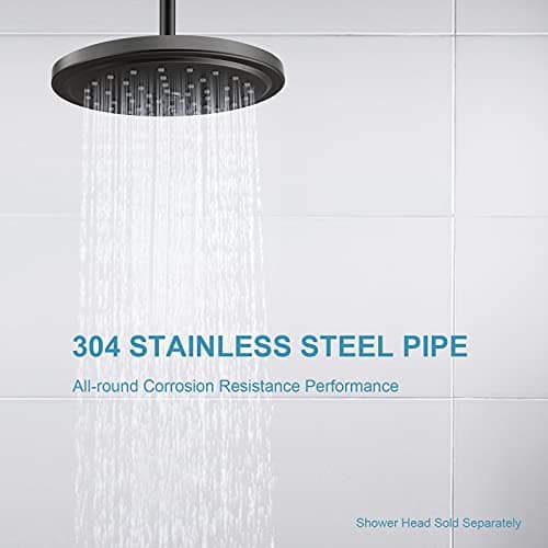 OFFO Shower Arm with Flange 15.2cm(6 in) Ceiling Mount Replacement Rain Shower Head Straight Arm Ceiling-Mounted for Fixed Shower Head & High Pressure Rain Matte Black — view 2