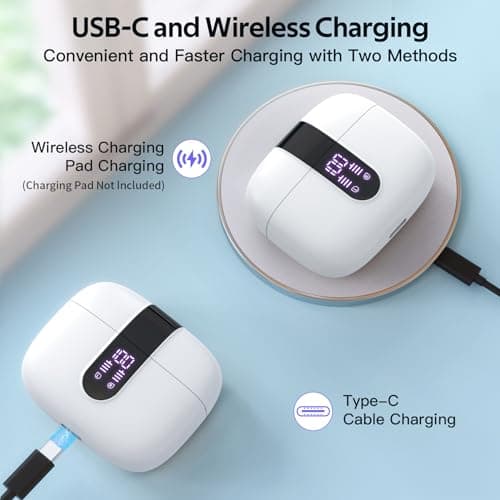 TAGRY Bluetooth Headphones True Wireless Earbuds 60H Playback LED Power Display Earphones with Wireless Charging Case IPX5 Waterproof in-Ear Ear buds with Mic for TV Smart Phone Laptop Computer Sports — view 2