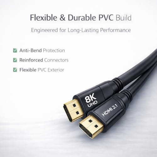 8K HDMI Cable 6.6FT | Certified Ultra High Speed | HDMI 2.1 Cord | 48Gbps | 8K@60Hz | 4K@120Hz | eARC/ARC | Extra Thin Flexible | Gaming & Home Cinema | Compatible with PS5, Apple TV, Laptop Projector — view 3