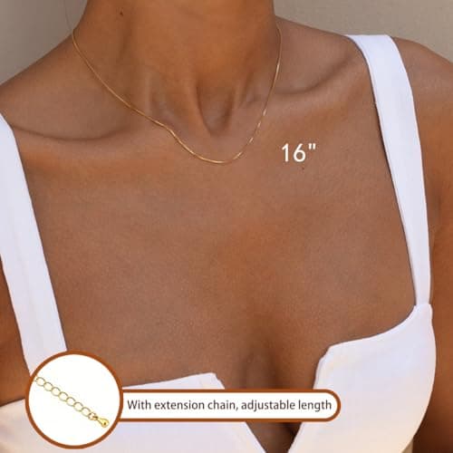Vavily Minimalist Thin Gold Chain 18K Gold Plated Thin Box Chain Necklace Short Small Gold Chain Choker Necklaces for Women