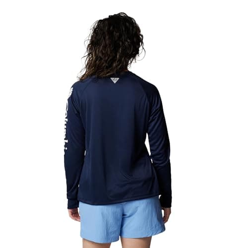 Columbia Womens PFG Tidal Tee II Long Sleeve Sun Protection Shirt, Collegiate Navy/White Logo, Medium
