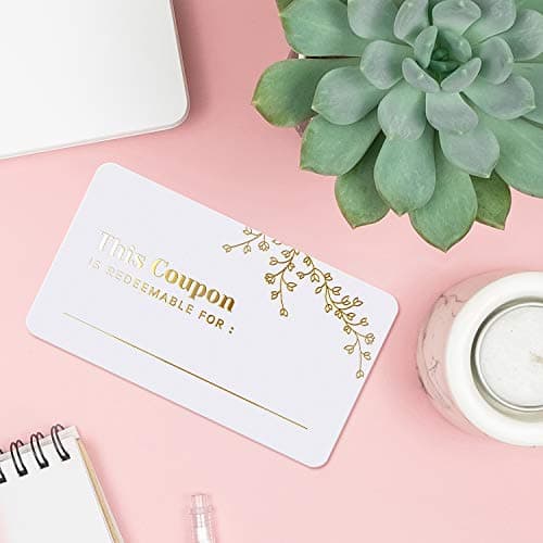 50 Blank Coupon Cards - for Him, Her, Husband, Wife, Mom, Dad, Mother’s Day Gift Certificates Vouchers Loyalty Cards Employee Appreciation Gifts - Great for Spas, Restaurants, Hair Salons (3.5”x2”) — view 5