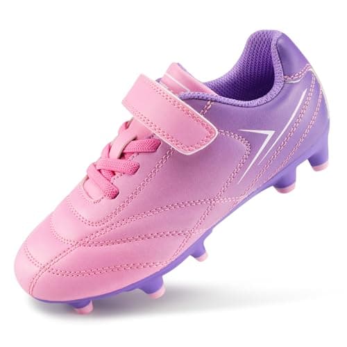 STELLE Kids Soccer Cleats Boys Girls Firm Ground Athletic Outdoor Football Soccer Shoes for Little/Big Kid(GCL005-Violet Blush,13ML)