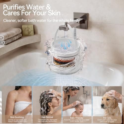 JDO Bath Filter for Tub Faucet - 3000 Gallon Bathtub Water Filter, Hard Water Softener to Remove Chlorine and Heavy Metals, White — view 3