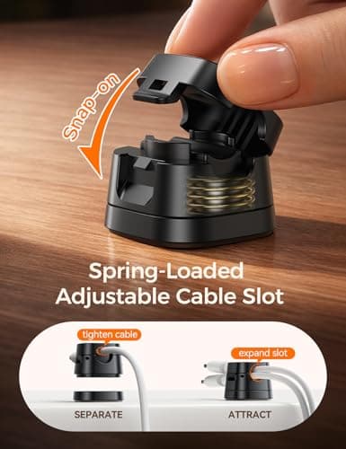 JOYROOM Detachable Magnetic Cord Organizer w/Secure Snap-Lock, 2-in-1 Adhesive& Magnetic Cable Clips, Auto-Fit Spring Management for φ1.5~8mm Cables, Under Desk Nightstand Home Office Car Wire Keeper — view 2