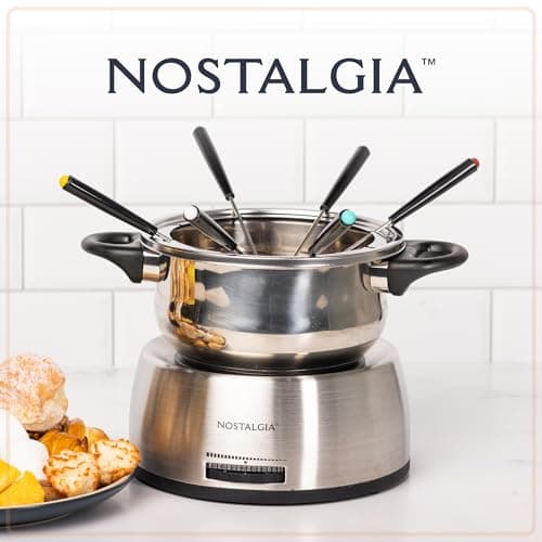 Nostalgia FPS200 6-Cup Stainless Steel Electric Fondue Pot with Temperature Control, 6 Color-Coded Forks and Removable Pot - Perfect for Chocolate, Caramel, Cheese, Sauces and More — view 4