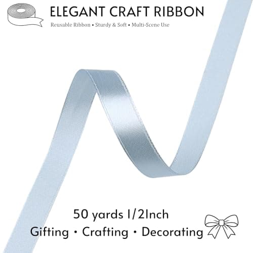 SJRIRG 1/2 Inch Baby Blue Satin Ribbon 50 Yards Single Face Polyester