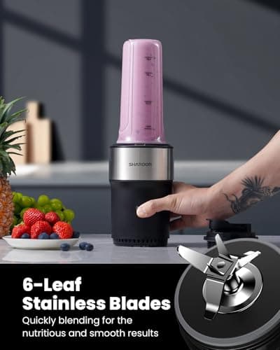 SHARDOR Smoothie Blender 900W Personal Blender with 2 * 24Oz BPA-Free Portable Cups Smoothie Maker Detachable 6-leaf Blade Mixer Blenders for Smoothies, Shakes &Juices, Cleaning Brush, Black — view 2