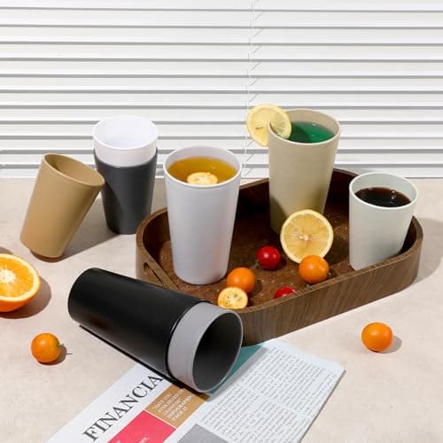 HEYCOME Set of 12 Wheat Straw Cups, 6 Pcs 20 oz & 6 Pcs 12 oz Unbreakable Drinking Cups, Reusable Plastic Cups Sets, Water Glasses Tumblers, Microwave & Dishwasher Safe, Bpa Free, 6 Colors — view 5