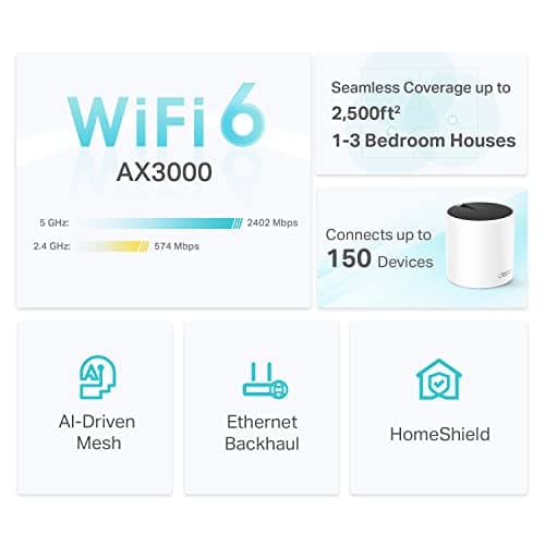 TP-Link Deco X55 AX3000 WiFi 6 Mesh System - Covers up to 2500 Sq.Ft., Replaces Wireless Router and Extender, 3 Gigabit Ports, Supports Ethernet Backhaul, Deco X55(1-Pack) — view 2