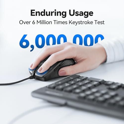 TECKNET USB Wired Mouse, 6-Button Corded Computer Mouse with 4 Adjustable DPI, Optical Computer Mice with Ergonomic Design and 5FT Cord for Laptop, Chromebook, PC, Desktop, Mac, Notebook-Gray — view 3