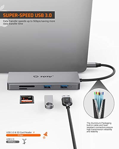 TOTU 11-in-1 USB-C Hub: 4K HDMI, VGA, 2x USB3.0, 2x USB2.0, Ethernet, SD Card Reader, Audio, 3.0 PD, Mac Pro & Laptops Compatible — view 4